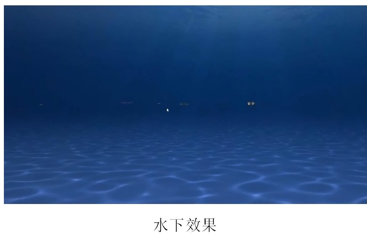 水面风浪效果;水下观察具有水体填充的光影效果;潮汐计算;海底底质